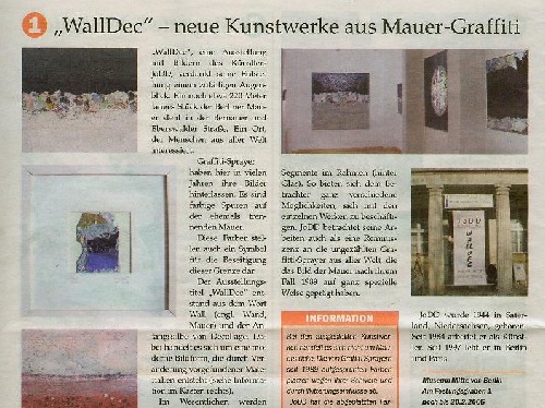Bericht im TOP 3

Berliner Ausgabe Januar 2005

Ausstellung WallDec 17.12.04-27.2.05