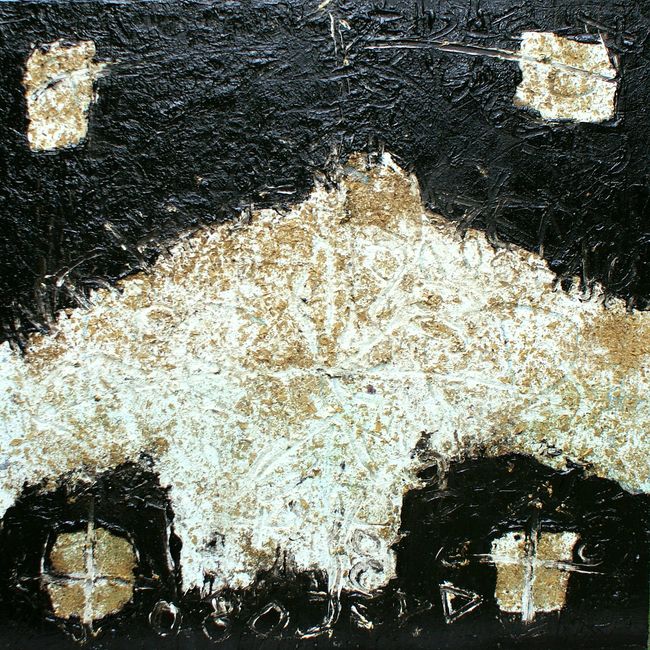 SAMATGERU Juni 2008 ü

150x150 cm

Bitumen,getrocknete Buschrosen,Acryl,Pigmente,Steinstaub auf Leinwand