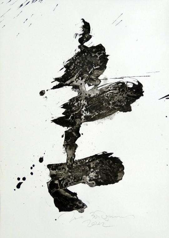 OMOSHIRO 11 -  (Zeichenkarton) 30.12.2012

 61x43 cm 

Chinatusche,schellack,Graphit auf zeichenkarton