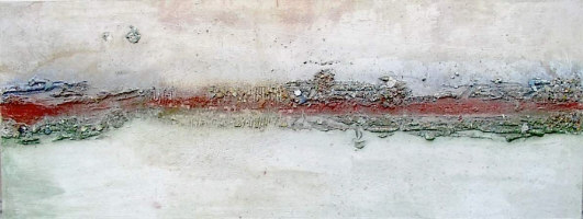 FUKAI    2004

80x160 cm

Steinstaub aus Mallorca,Pigmente,Splitter der Farbschichten der Graffitis an der Berliner Mauer (Mauerpark), Acryl,Pigmente auf Leinwand