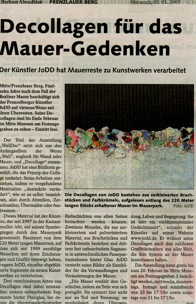 Bericht im Berliner Abendblatt

Ausstellung WallDec 17.12.04-27.2.05

Bericht im Berliner Abendblatt