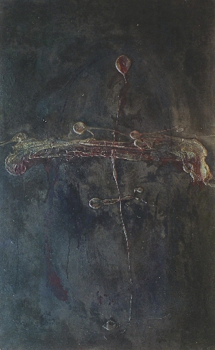 ESIPO 1995 VSN

130x81 cm

Asche, Pigmente, Graphit, Bitumen, Staub, Acryl auf Leinwand