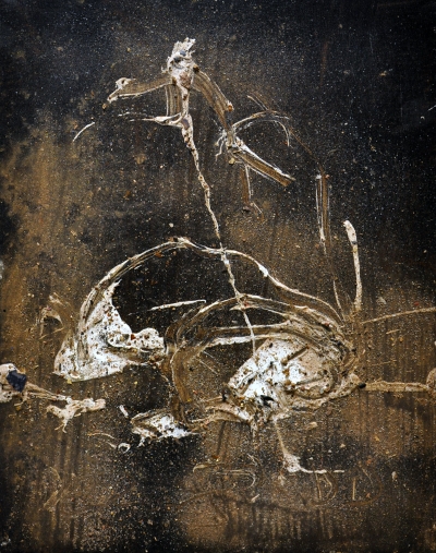 WENSHAN    Dez.2008

50x40cm

Asche,Acryl,Pigmente,Staub,Holzkohle,Schellack,Bitumen auf Leinwand