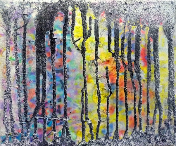 DORBOT 3  Februar 2011 

20x30cm 

Holzkohlenstaub,Acryl, Farbtinte auf Papier Leinwand