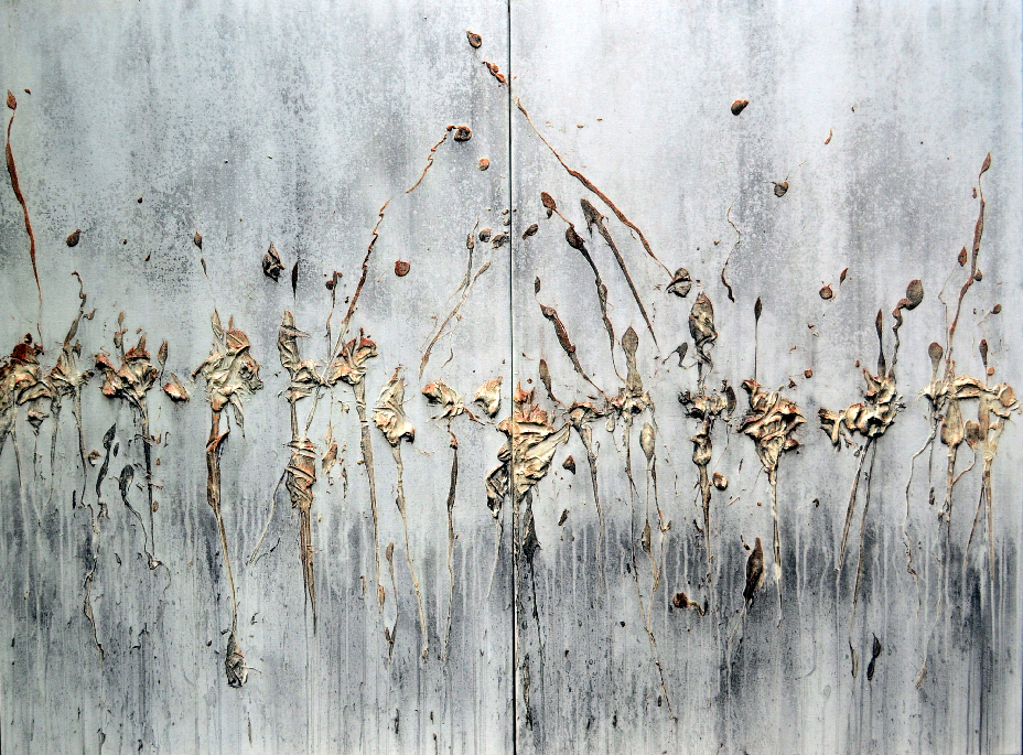 SONZAI  Oktober 2011

120x160cm (2 Teile)

Asche,Holzkohlenstaub,Acryl,Pigmente, Schellack auf Leinwand